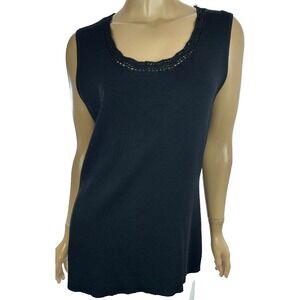 Scott Taylor Size XL Black Sleeveless Top V-Neck Crochet Trim Rayon/Nylon